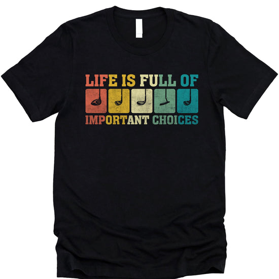 Side or detail view of Important Choices funny golf shirt for men in dark gray heather
