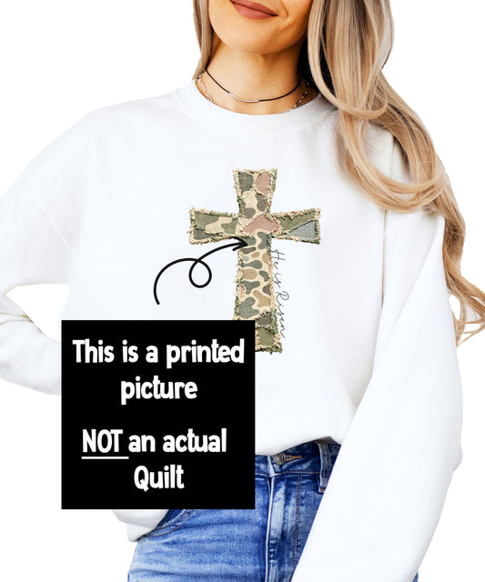 He Is Risen Camo Cross Sweatshirt | Women's Easter Faith Pullover