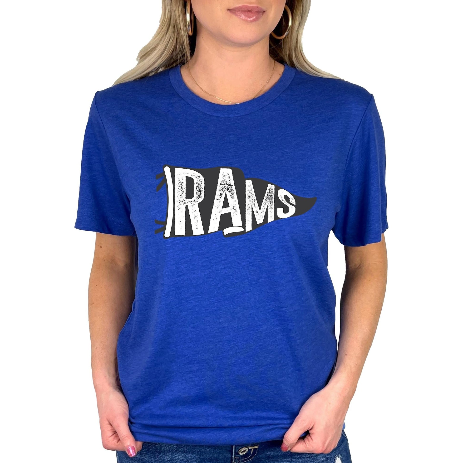 Side angle of Rams vintage graphic tee showing fit and fabric detail
