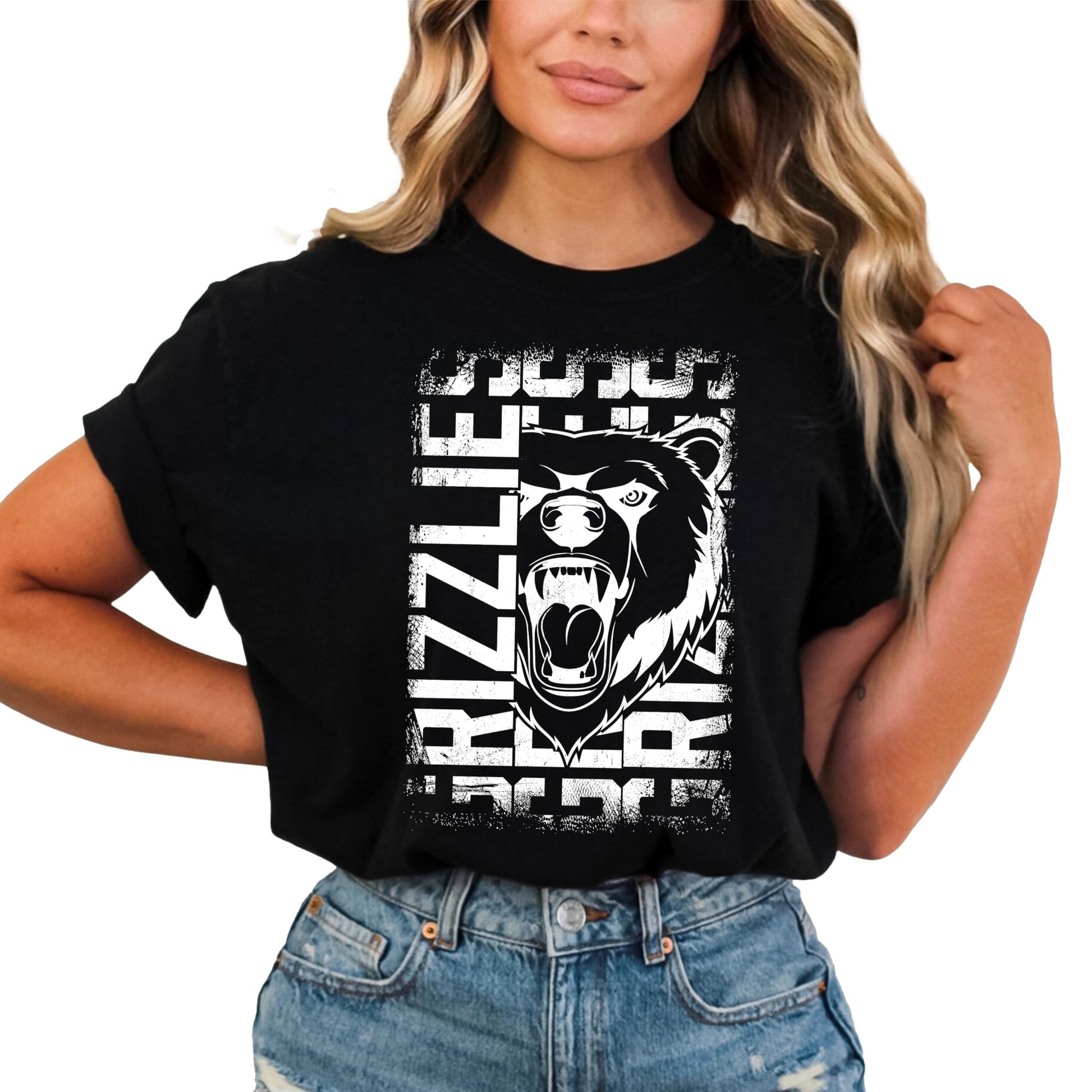 Grizzlies unisex vintage mascot graphic tee in royal blue, front view