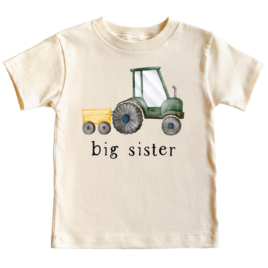 Big Sister Farm Tractor Sibling Reveal Shirt for Girls Birth Announcement