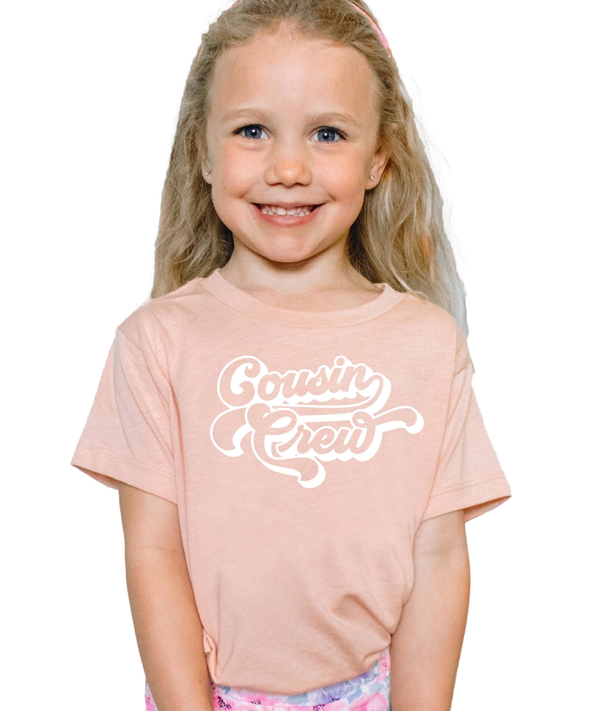 Cousin crew matching family shirts displayed in various colors and sizes