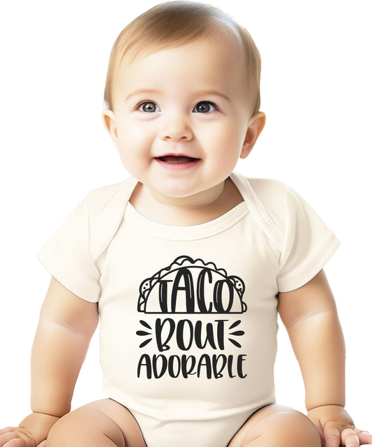 Baby wearing Taco Bout Adorable bodysuit lifestyle photo