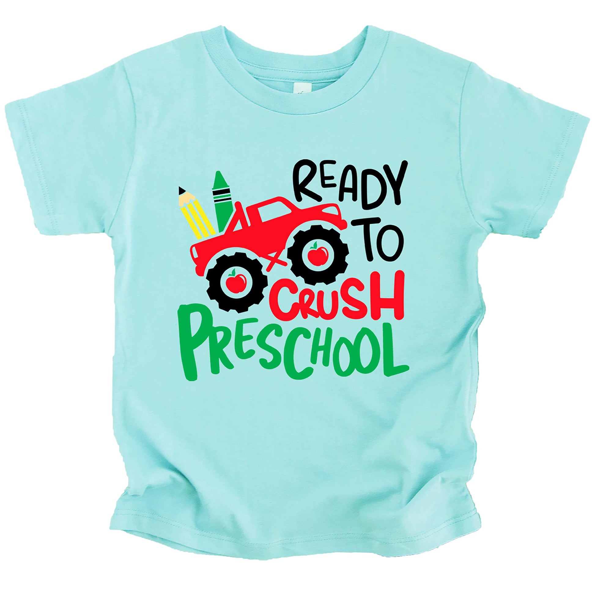 Kids truck-themed graphic tee that says Ready to Crush Preschool, perfect for first day of school