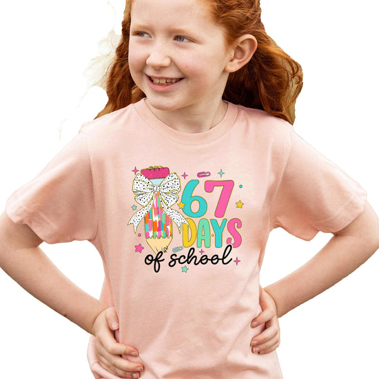 Back or side view of 67 Days of School kids' graphic t-shirt with girly pencil design