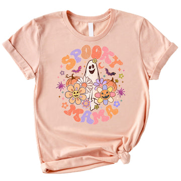 Spooky Mama Groovy Ghost Halloween Shirt for Women Peach Shirt Adult X-Large