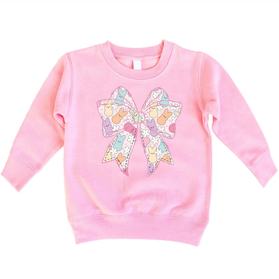 Girls pastel Easter pullover sweatshirt with bow, bunny, and floral graphic print