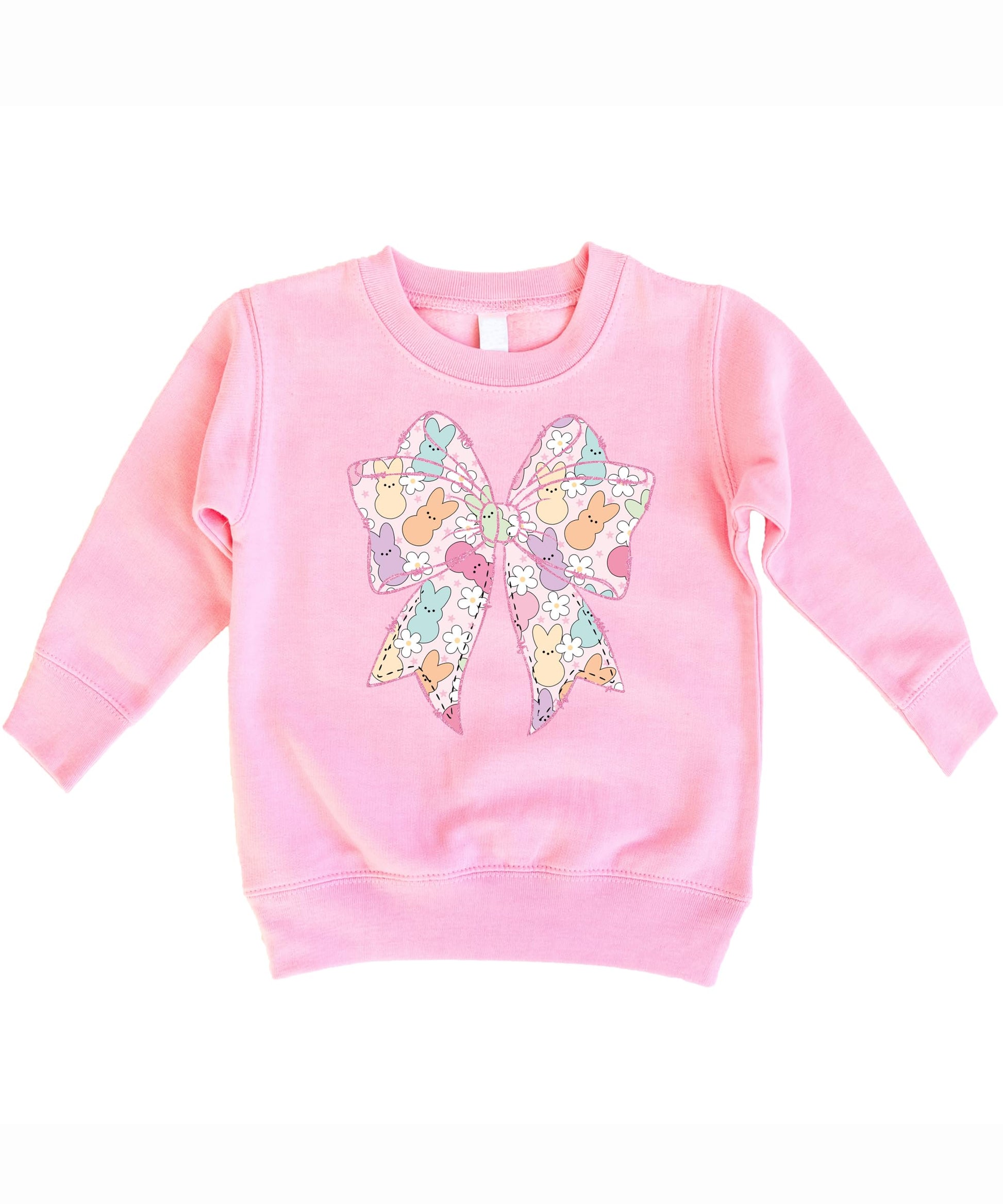 Girls pastel Easter pullover sweatshirt with bow, bunny, and floral graphic print