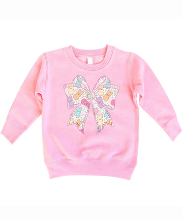 Girls pastel Easter pullover sweatshirt with bow, bunny, and floral graphic print