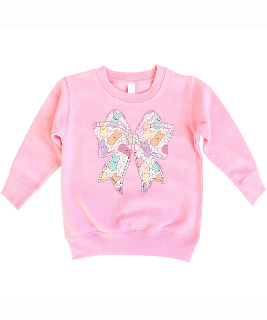 Girls pastel Easter pullover sweatshirt with bow, bunny, and floral graphic print