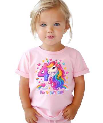 4th Birthday Unicorn Shirt for Girls Rainbow Unicorn Party Theme Four Year Old