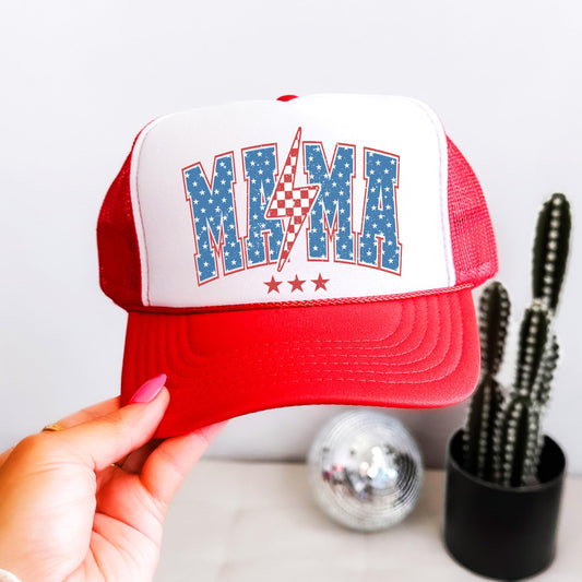 American MAMA Red White and Blue Classic 5 Panel Mesh Snap Back Trucker Hat