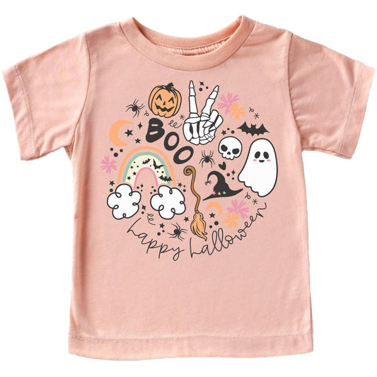 Size and color options for Spooky Things Halloween graphic bodysuit and tee for kids