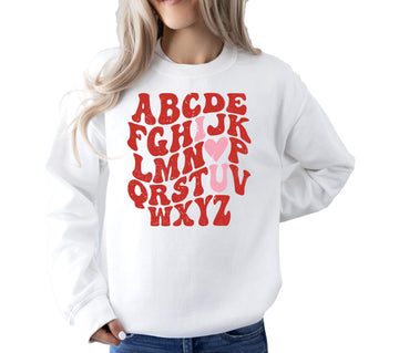 Olive Loves Apple I Love You Alphabet Heart Valentine's Day Sweatshirt for Adults