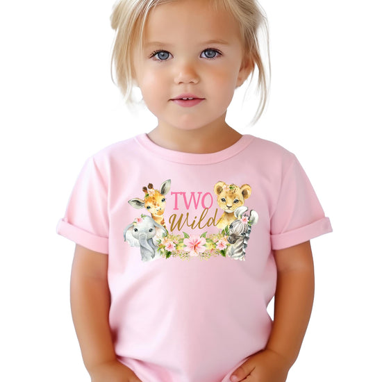 Two Wild birthday shirt layout showing safari animal graphics and typography