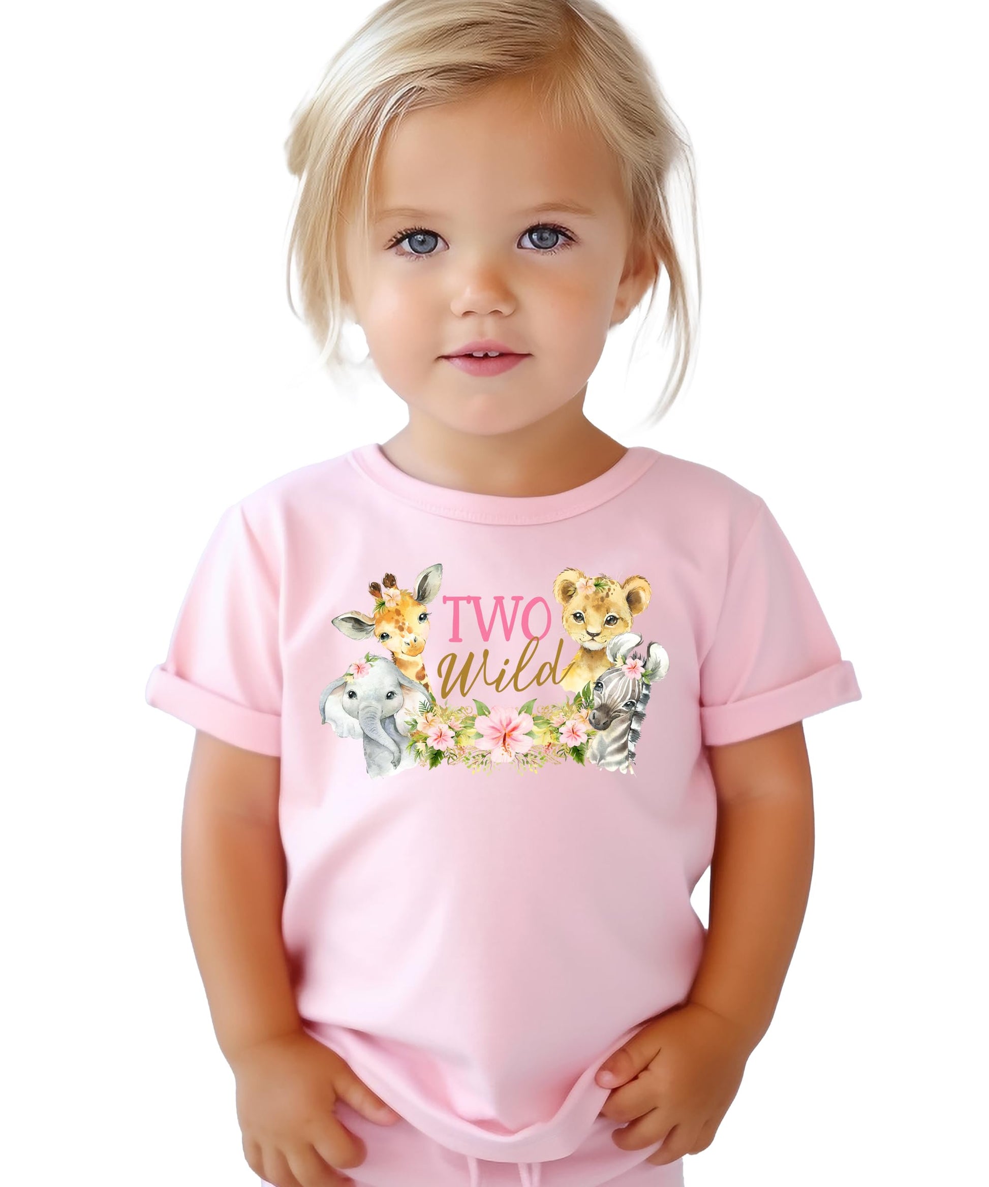 Two Wild birthday shirt layout showing safari animal graphics and typography