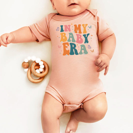 In My Baby Era Birth Announcement Bodysuit Retro Wavy Baby Era and Butterflies One Piece