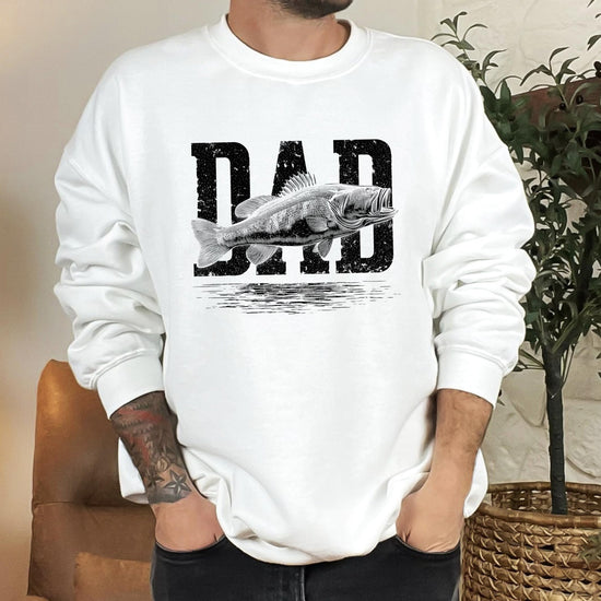 Side or back view of cozy white distressed fishing pullover sweatshirt