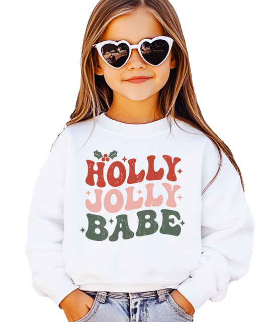 Retro Holly Jolly Babe Sweatshirt for Women, Teens & Kids Trendy Girly Christmas Sweater