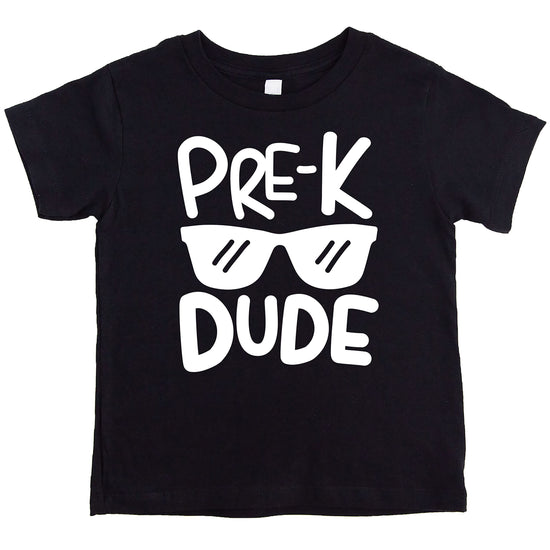 Pre-K Dude back to school shirt flat lay showing vintage royal blue color and design
