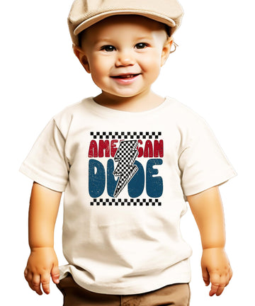 Trendy American Dude Shirt for Youth and Toddler Boys Lightning Bolt Patriotic Tee