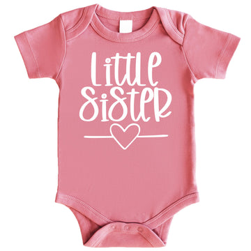 Olive Loves Apple Little Sister Heart Bodysuit for Baby Girls Sister Sibling Outfits White on Mauve Bodysuit 6 Months