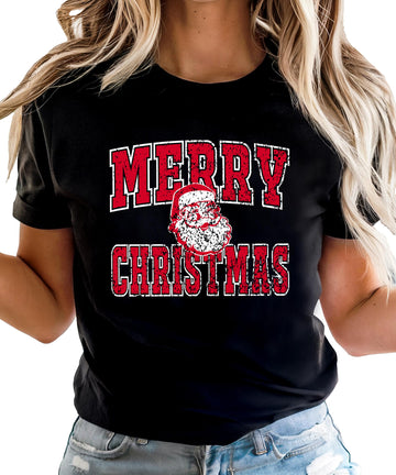 Retro Merry Christmas Unisex Shirt for Women and Men Vintage Inspired Distressed Santa Tee