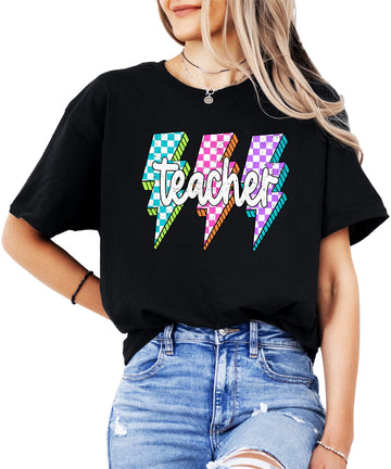Teacher Lightning Bolt Fun First Day Shirt for Women School Spirit Tee Vintage Royal Shirt Adult X-Large