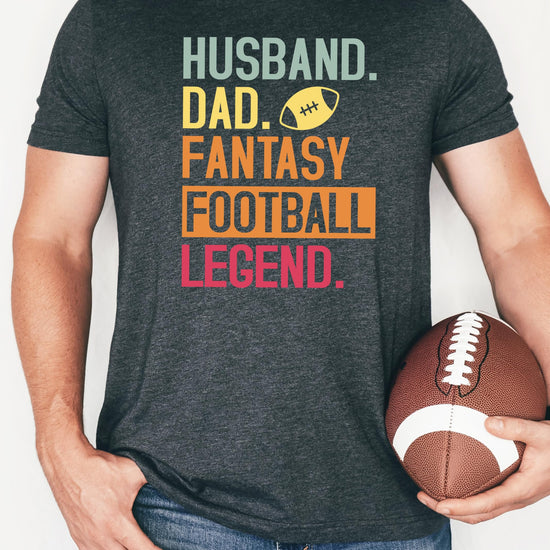 Back view of black Husband Dad Fantasy Football Legend graphic tee