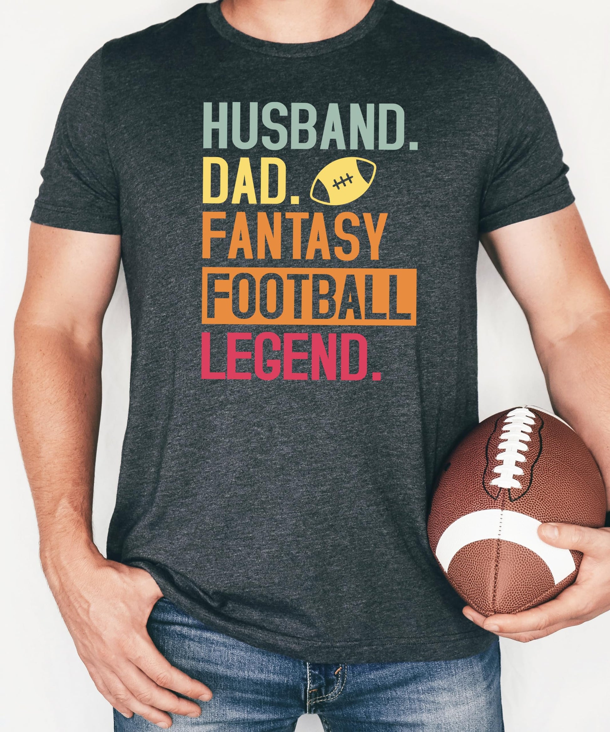 Back view of black Husband Dad Fantasy Football Legend graphic tee