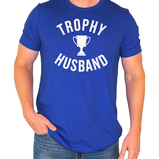Close-up of Trophy Husband shirt graphic with trophy illustration