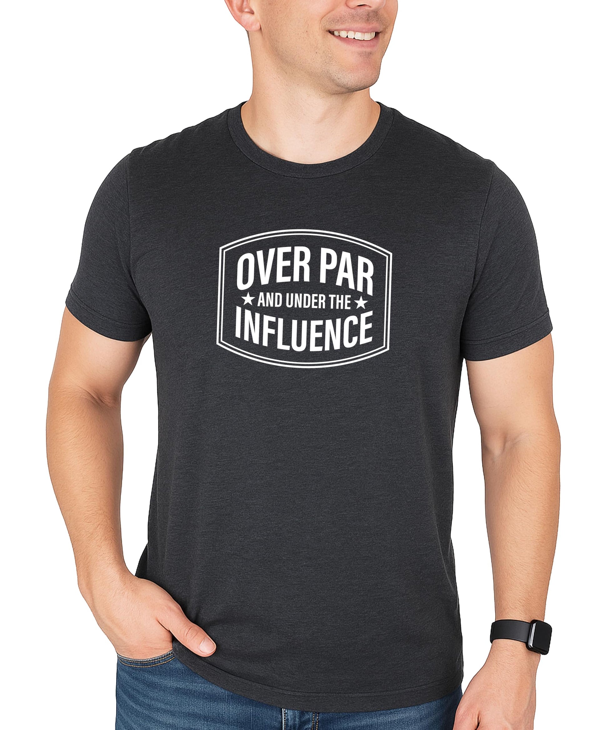 Over Par and Under the Influence men's graphic tee — great golf gift idea