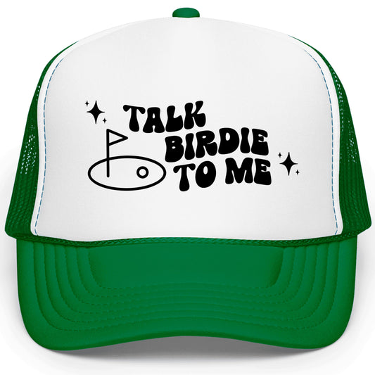 Talk Birdie to Me Unisex Golf Theme Classic 5 Panel Mesh Snap Back Foam Front Trucker Hat
