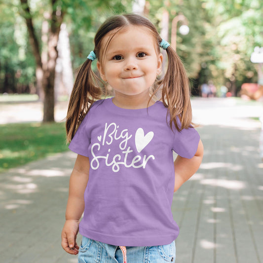 Cursive Big Sister Hearts Sibling Reveal Tee for Baby & Toddler Girls