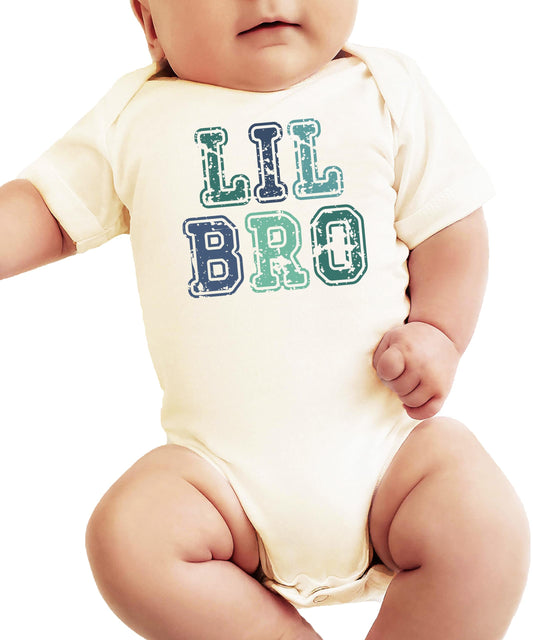 Lil Bro Bodysuit for Baby Boys Blue and Green Letter Gender Reveal Trendy Brother One-Piece