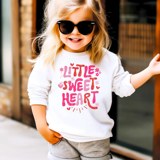 Pink Little Sweet Heart sweatshirt for kids displayed showing full graphic design detail