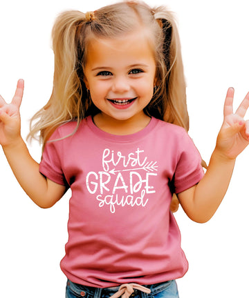 Olive Loves Apple 1st Grade Squad Boho Shirts for Toddler Girls First Day Back to School Outfit