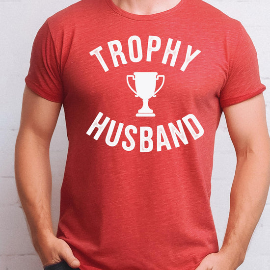 Trophy Husband graphic tee shirt flat lay product view