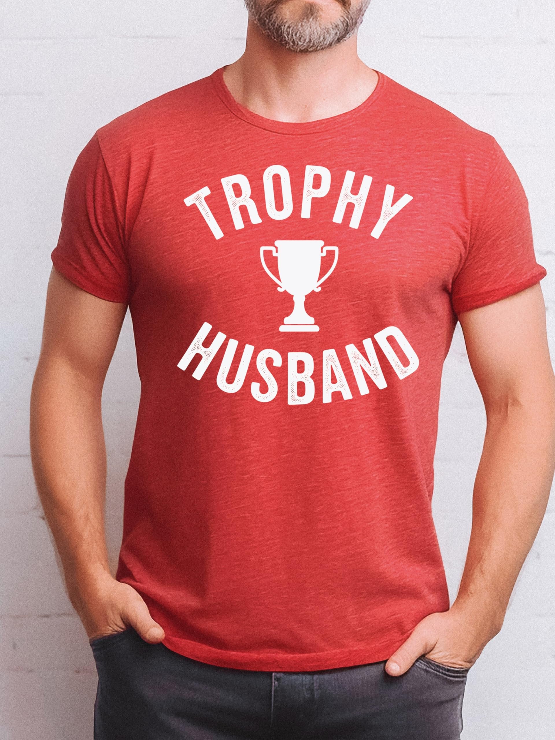 Trophy Husband graphic tee shirt flat lay product view