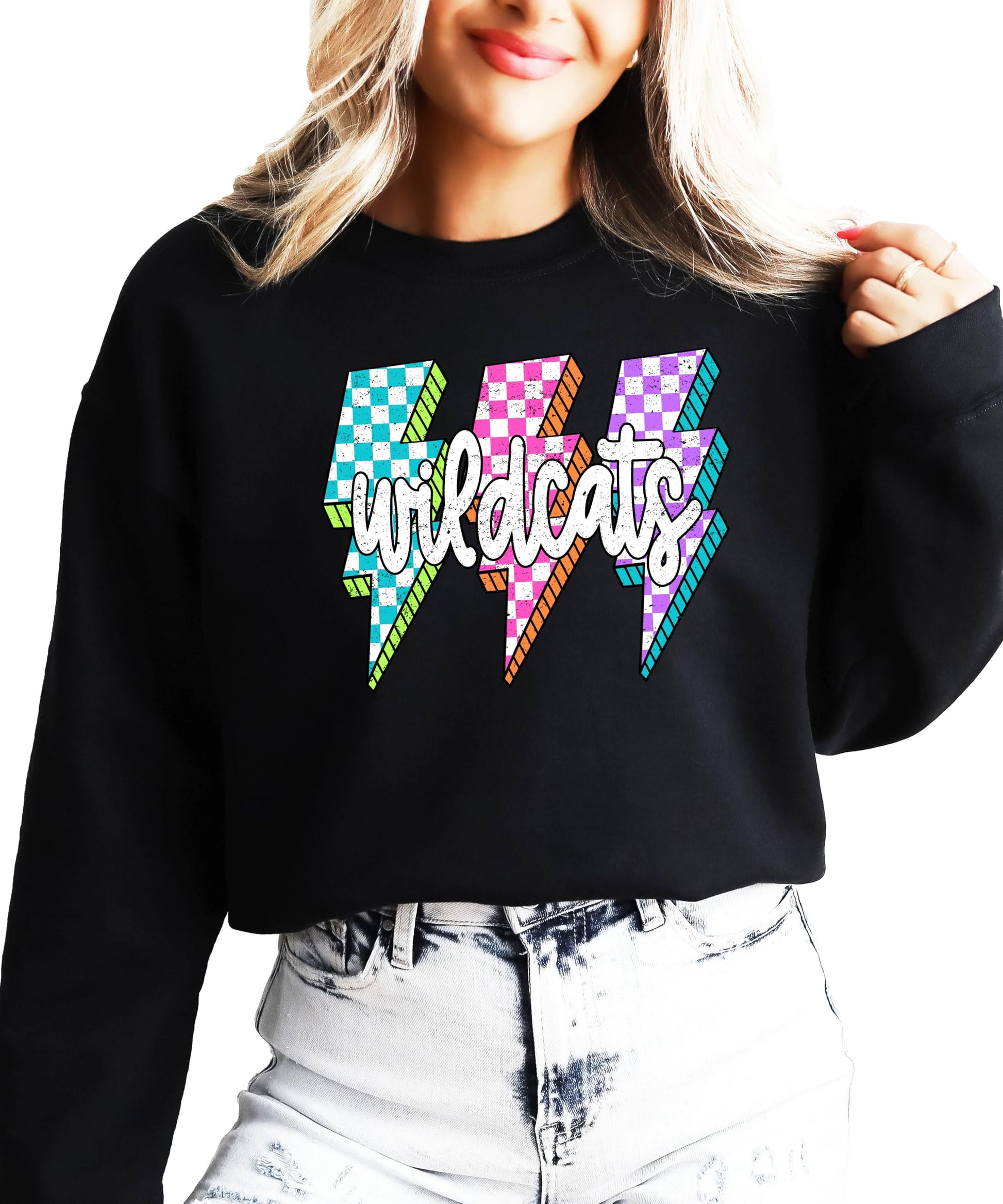 Back view of wildcats lightning bolt sweatshirt showing plain gray back
