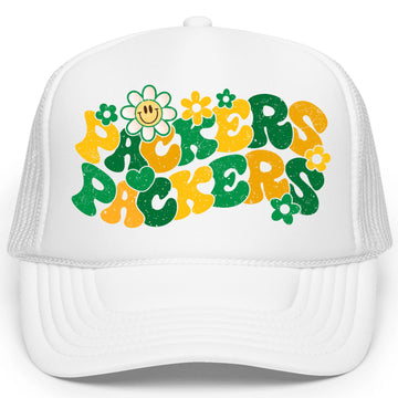 Groovy Floral Packers Hat for Women and Teens Girly Green and Yellow Team Pride Snapback
