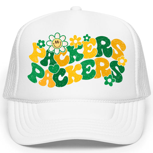 Groovy Floral Packers Hat for Women and Teens Girly Green and Yellow Team Pride Snapback