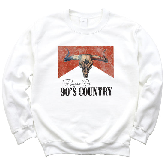 Back view of white country music sweatshirt showing full design placement