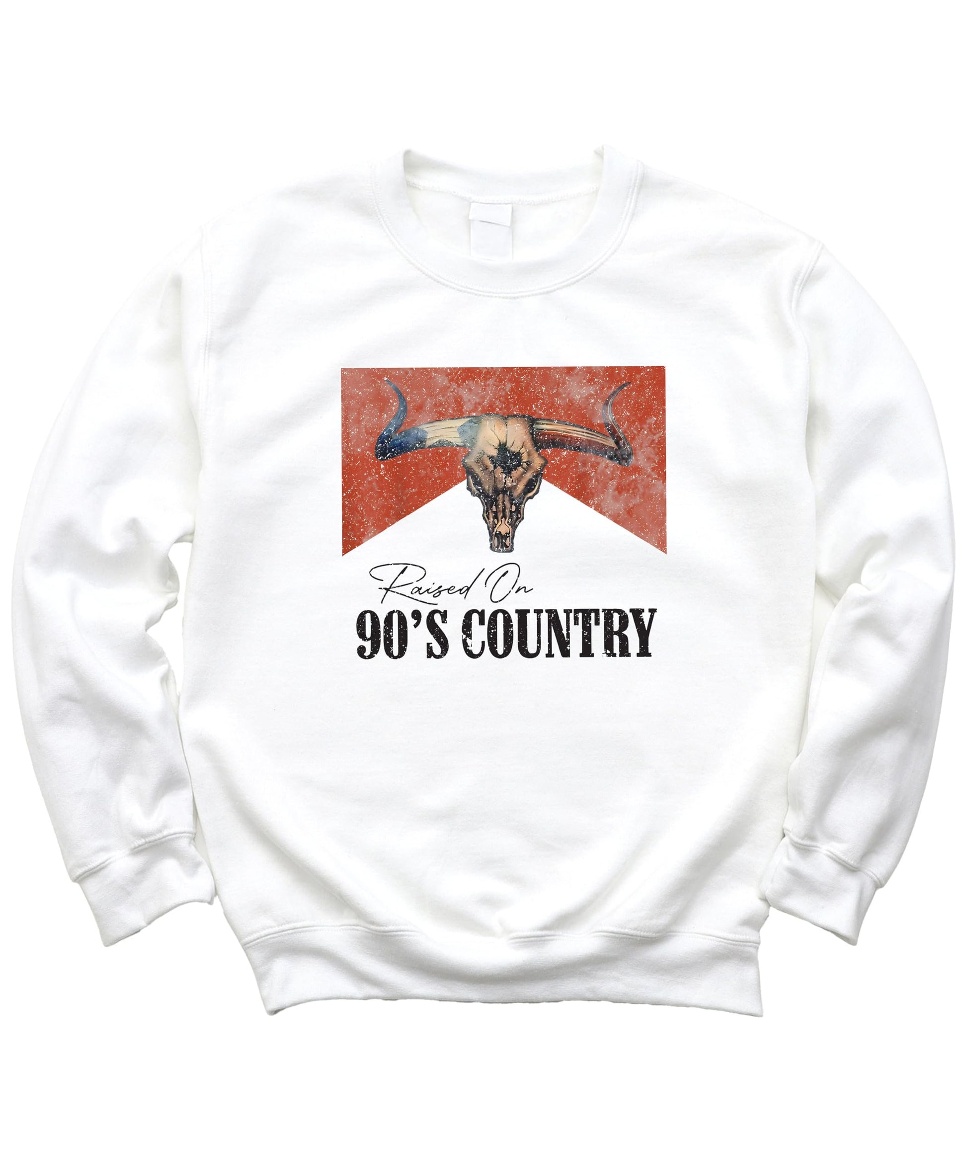 Back view of white country music sweatshirt showing full design placement