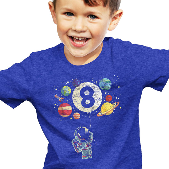Olive Loves Apple 8th birthday astronaut shirt displayed on a light background