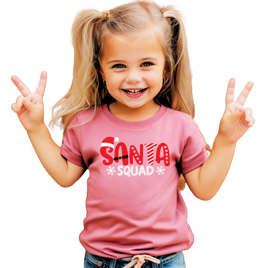 Youth Santa Squad holiday tee displayed for matching family Christmas photo outfit