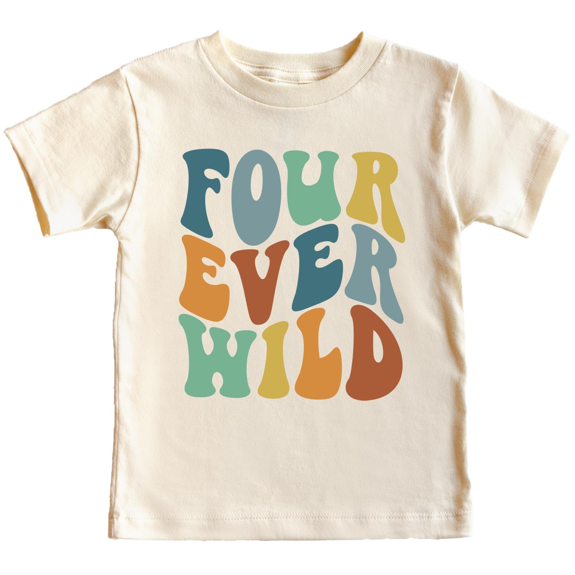 Groovy Four Ever Wild 4th birthday shirt for toddler girls and boys in fun retro style