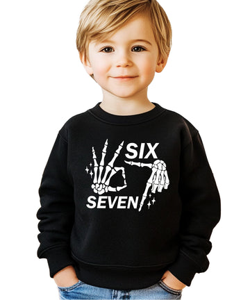 Olive Loves Apple Six Seven Skeleton Hand Unisex Sweatshirt for Adults & Kids Funny Gen Z 6 7 Halloween Meme Top