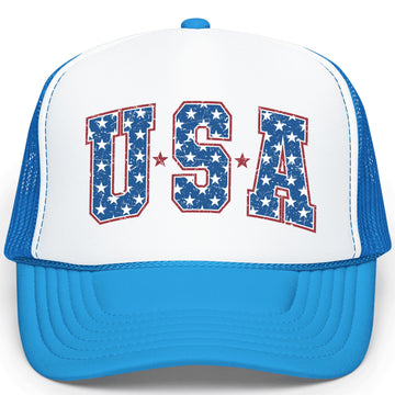 Bold USA American Flag Stars Hat Classic 5 Panel Mesh Foam Front Snap Back Trucker Hat