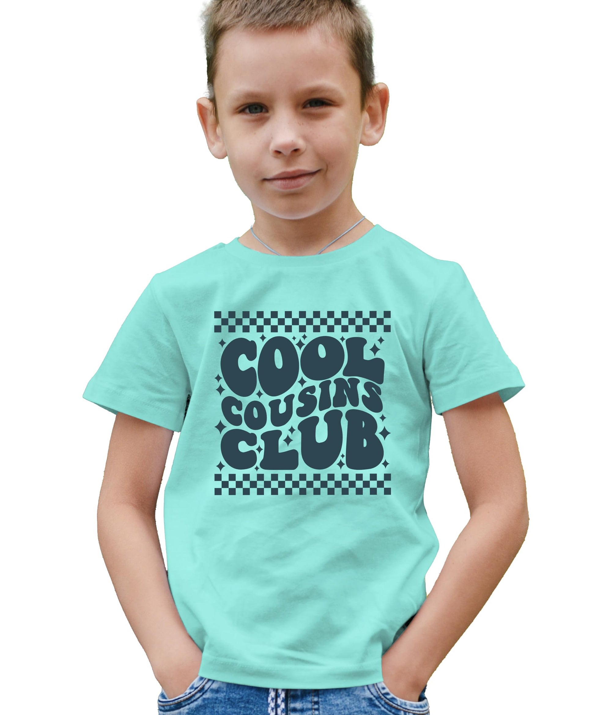 Back view of Cool Cousins Club matching family shirt in peach